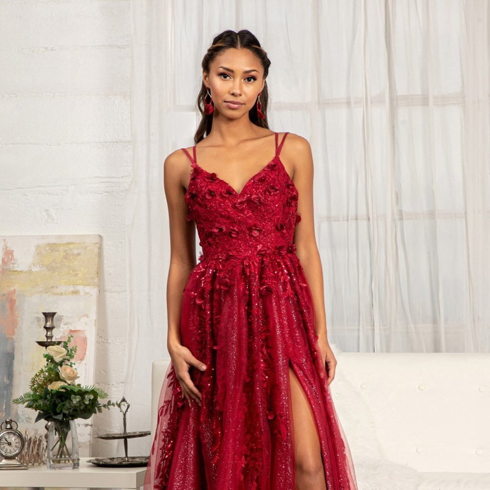 New Long Burgundy Off The Shoulder Sleeveless Dress For Special Occasion Gl3033